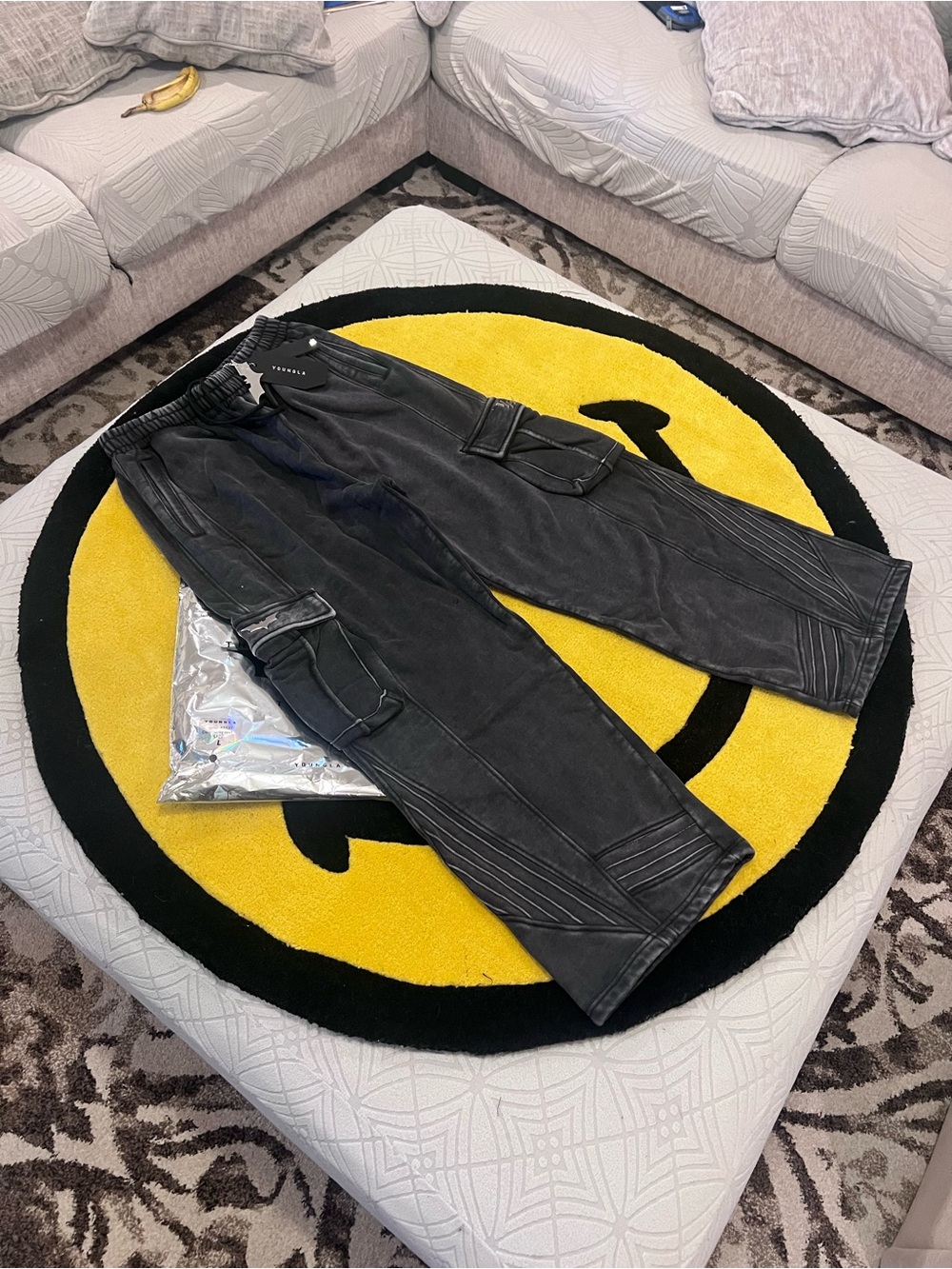 YoungLA Black Cargo Joggers with Utility Pockets